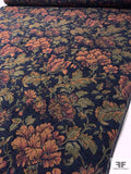 Floral Tapestry-Look Brocade - Navy Blue / Greens / Turmeric / Red