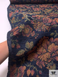 Floral Tapestry-Look Brocade - Navy Blue / Greens / Turmeric / Red