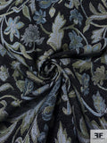 Leaf Vine Tapestry-Look Brocade - Navy / Light Blues / Muted Green