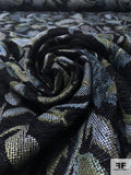 Leaf Vine Tapestry-Look Brocade - Navy / Light Blues / Muted Green