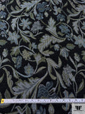 Leaf Vine Tapestry-Look Brocade - Navy / Light Blues / Muted Green