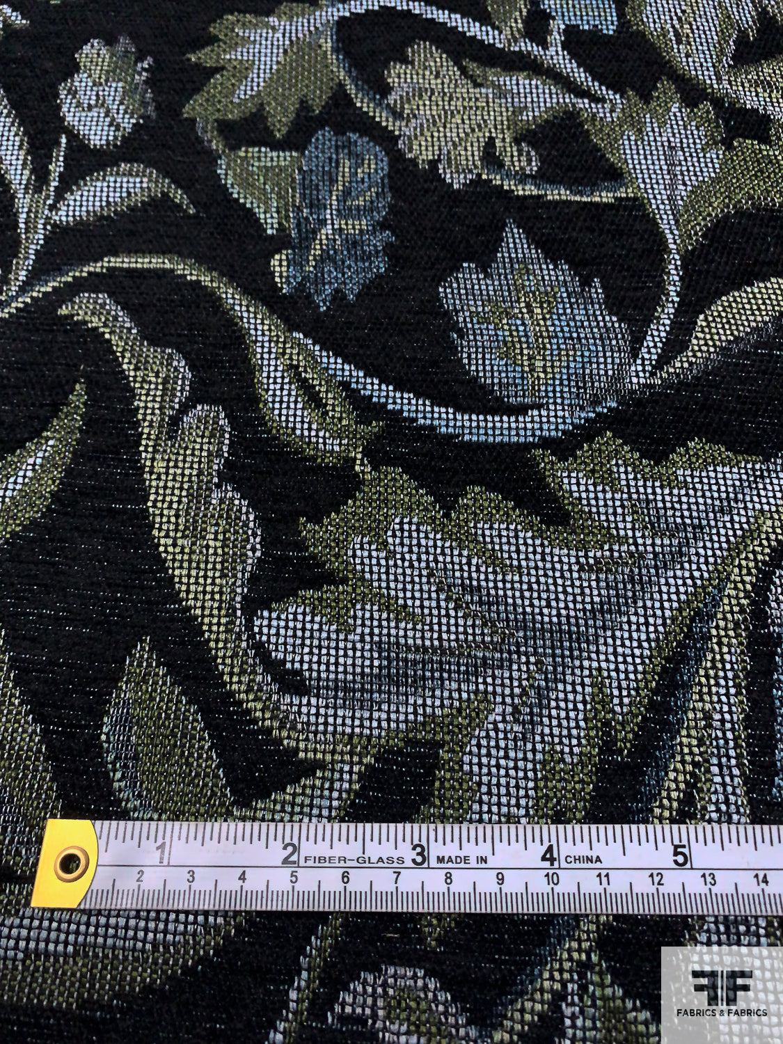 Leaf Vine Tapestry-Look Brocade - Navy/Light Blues/Muted Green