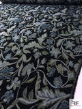 Leaf Vine Tapestry-Look Brocade - Navy / Light Blues / Muted Green