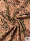 Floral Tapestry-Look Brocade - Earthy-Blush / Greens / Dark Red / Navy