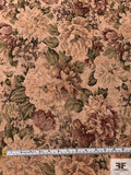 Floral Tapestry-Look Brocade - Earthy-Blush / Greens / Dark Red / Navy