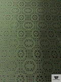 Stencil Circle Patterned Brocade - Moss Green / Black