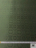 Stencil Circle Patterned Brocade - Moss Green / Black