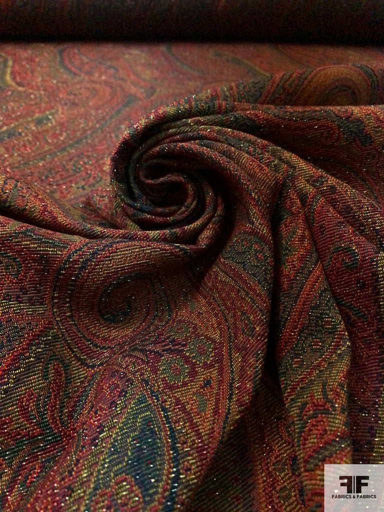 Paisley Tapestry-Look Brocade - Deep Red/Navy/Green/Silver | FABRICS ...
