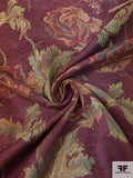 Floral Leaf Tapestry-Look Brocade - Cranberry / Sage / Gold