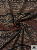 Multi-Pattern Linear Design Brocade with Chenille Yarn Detailing - Black / Nude / Brown