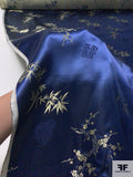 Fine Floral Oriental Satin Jacquard Brocade - Navy Blue / Light Gold