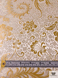 Ornate Floral Oriental Satin Jacquard Brocade - Ivory / Gold / Light Cream