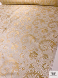 Ornate Floral Oriental Satin Jacquard Brocade - Ivory / Gold / Light Cream