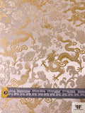Dragon Floral Oriental Satin Jacquard Brocade - Ivory / Gold / Light Cream