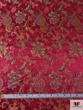 Exotic Floral Oriental Satin Jacquard Metallic Brocade - Red / Gold / Violet / Multicolor