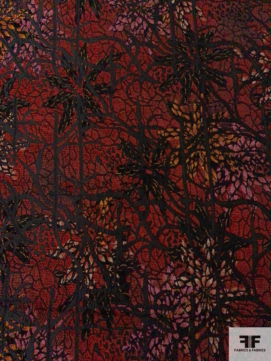 Floral Web Chenille Brocade - Dark Red / Dusty Pink / Black / Dusty Orange