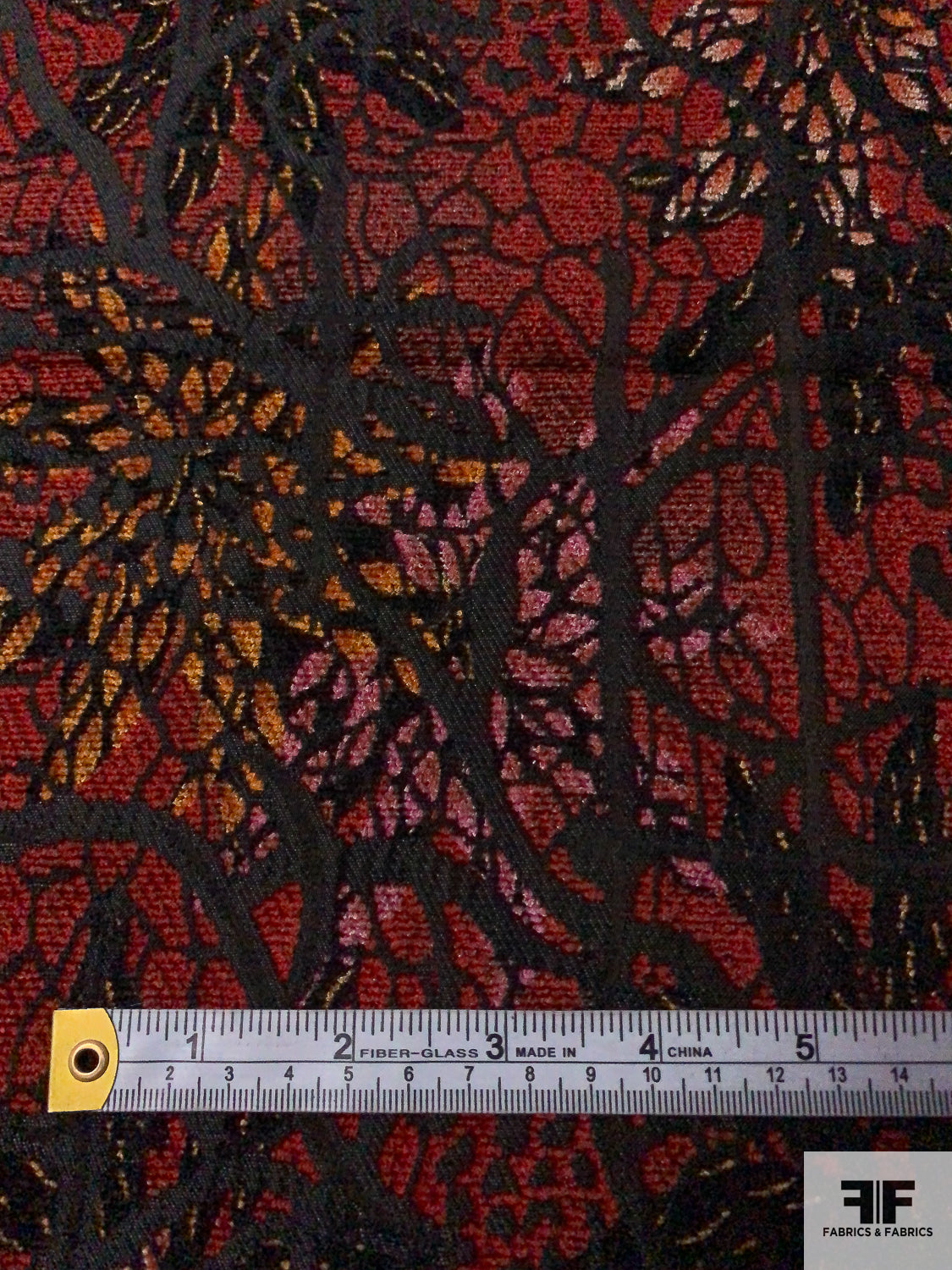 Floral Web Chenille Brocade - Dark Red / Dusty Pink / Black / Dusty Orange