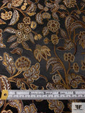 Intricate Floral Oriental Satin Jacquard Brocade - Black / Yellow Gold / Brown