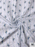 Ditsy Floral Striped Printed Plissé Cotton Lawn - Blue / Off-White / Green