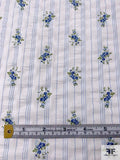 Ditsy Floral Striped Printed Plissé Cotton Lawn - Blue / Off-White / Green