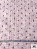 Ditsy Floral Striped Printed Plissé Cotton Lawn - Pink / Cranberry / Green