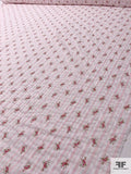 Ditsy Floral Striped Printed Plissé Cotton Lawn - Pink / Cranberry / Green