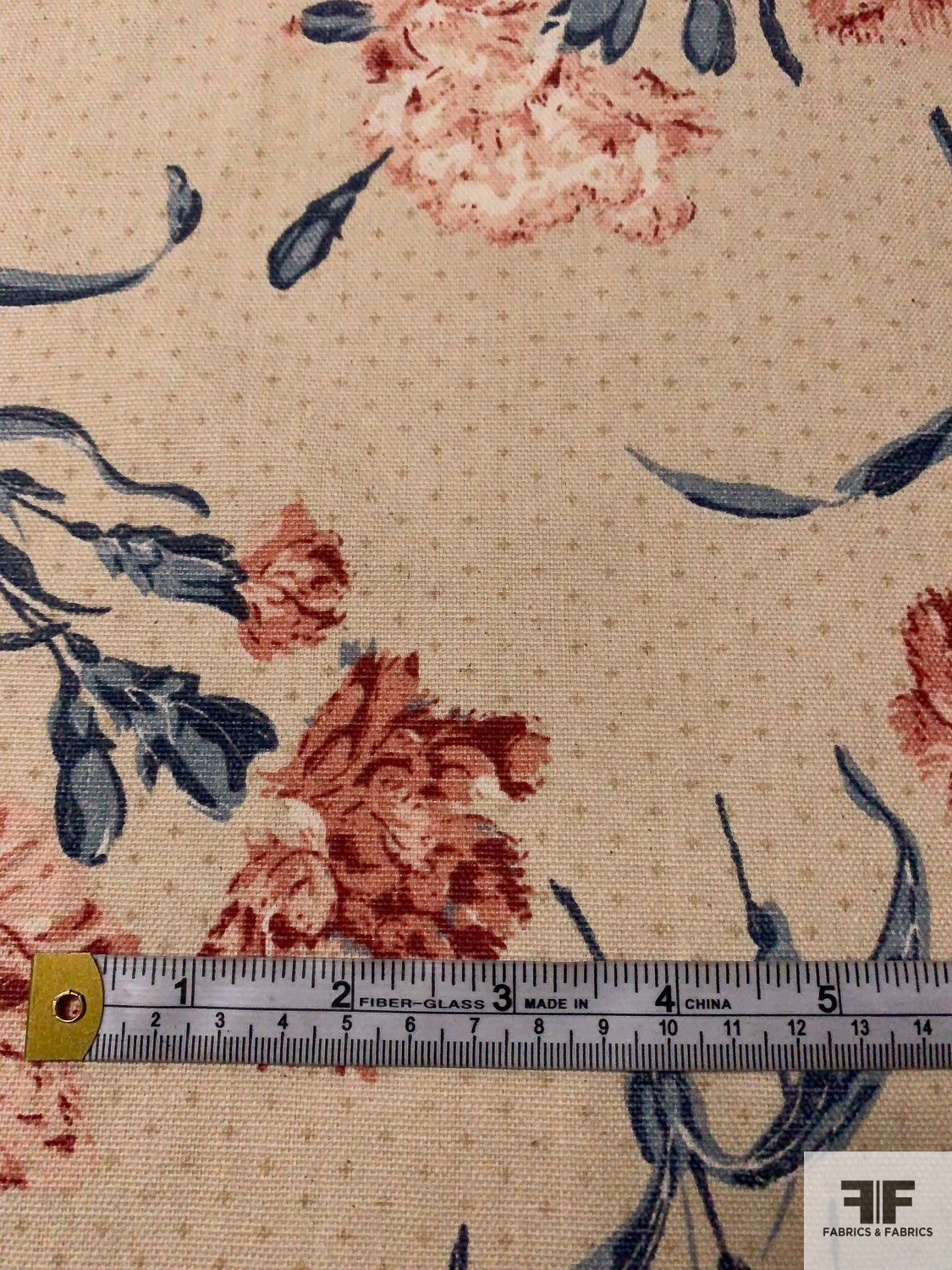 Floral Printed Cotton Canvas - Beige / Dusty Blue / Dusty Coral