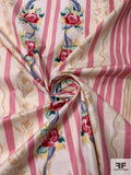 Painterly Floral Striped Printed Cotton Chintz - Dusty Pink / Beige / Multicolor