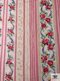 Painterly Floral Striped Printed Cotton Chintz - Dusty Pink / Beige / Multicolor