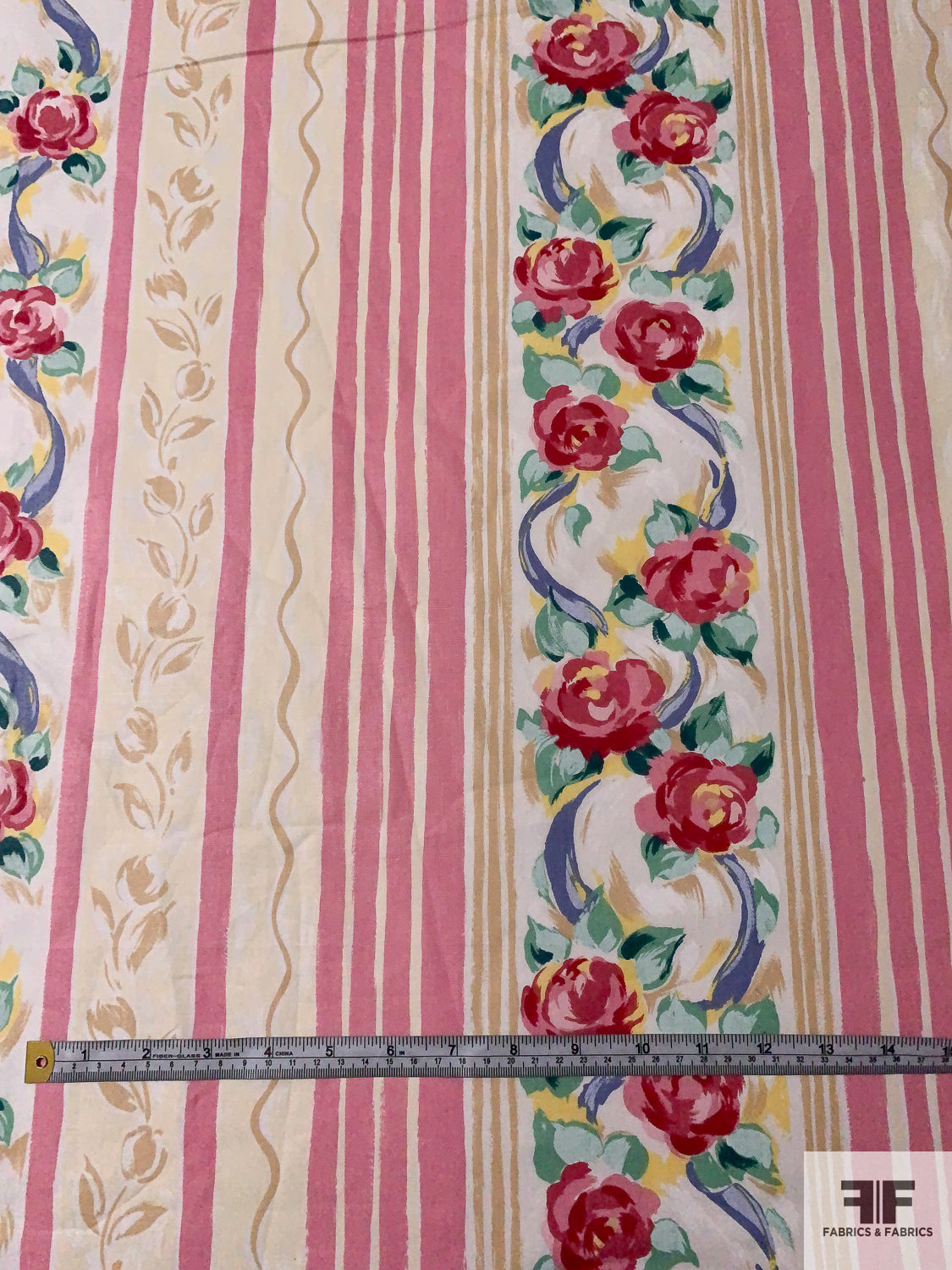 Painterly Floral Striped Printed Cotton Chintz - Dusty Pink / Beige / Multicolor