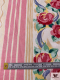 Floral Bouquets and Striped Printed Cotton Chintz - Dusty Teal/Dusty  Rose/Beige/Off-White