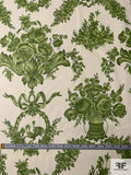 Floral Vases Printed Cotton Lawn - Pickle Green / Ivory