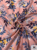 Leaf Bouquet Printed  Cotton Voile - Peach Pink / Dusty Blue / Navy / Yellow