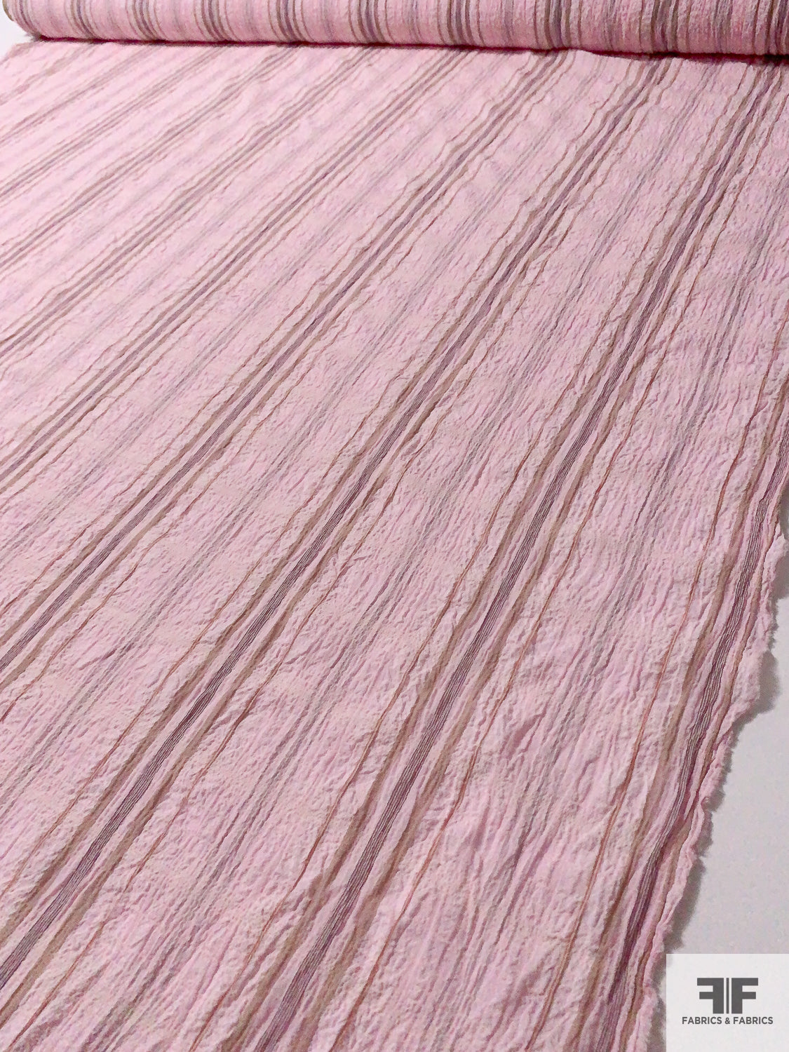 Vertical Striped Textured Cotton Gauze - Pink / Purple / Tan / Burnt Orange