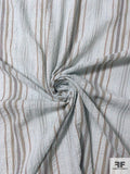 Vertical Striped Textured Cotton Gauze - Sky Blue / Taupe / Burnt Orange