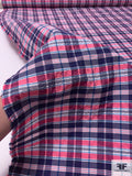 Plaid Textured Stretch Cotton Blend Shirting - Navy / Punch Pink / Blue / White