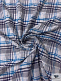 Plaid Textured Cotton Blend Shirting - Teal-Cerulean / Navy / Off-White