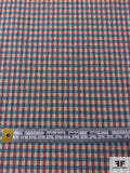 Gingham Check Seersucker-Look Stretch Polyester Shirting - Dusty Turquoise / Dusty Red / Beige