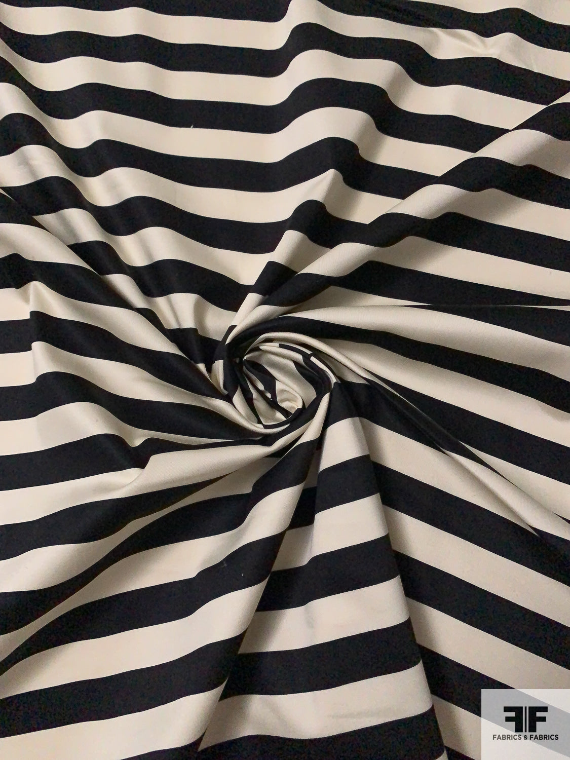 Horizontal Striped Printed Stretch Cotton Sateen - Black / Light Bisque