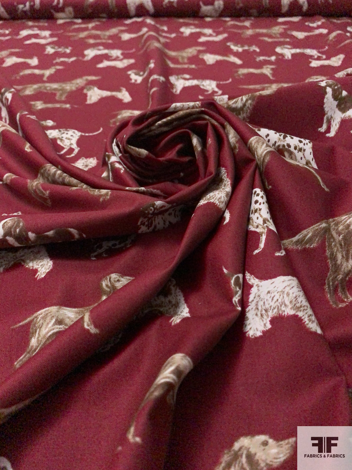 Dogs Printed Cotton Lawn - Maroon / Brown / Off-White
