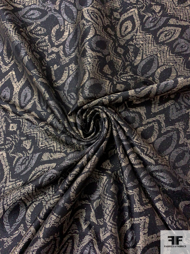 Abstract Leaf Pattern Brocade - Ecru/Grey/Black | FABRICS & FABRICS ...