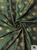 Circle Patterned 2-Ply Stitched Brocade-Weight Metallic Novelty - Fern Green / Gold