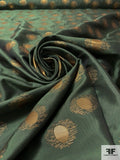 Circle Patterned 2-Ply Stitched Brocade-Weight Metallic Novelty - Fern Green / Gold