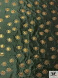 Circle Patterned 2-Ply Stitched Brocade-Weight Metallic Novelty - Fern Green / Gold
