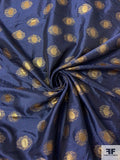Circle Patterned 2-Ply Stitched Brocade-Weight Metallic Novelty - Navy Blue / Gold