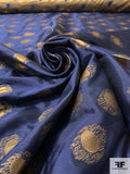 Circle Patterned 2-Ply Stitched Brocade-Weight Metallic Novelty - Navy Blue / Gold