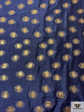 Circle Patterned 2-Ply Stitched Brocade-Weight Metallic Novelty - Navy Blue / Gold