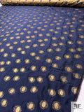 Circle Patterned 2-Ply Stitched Brocade-Weight Metallic Novelty - Navy Blue / Gold