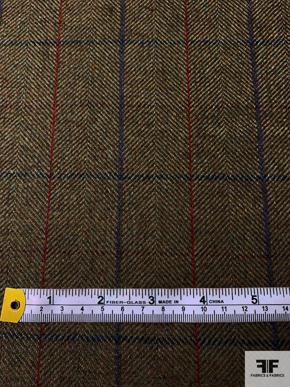 Italian Plaid Herringbone Wool Tweed Suiting - Brown / Sage / Blue / Red