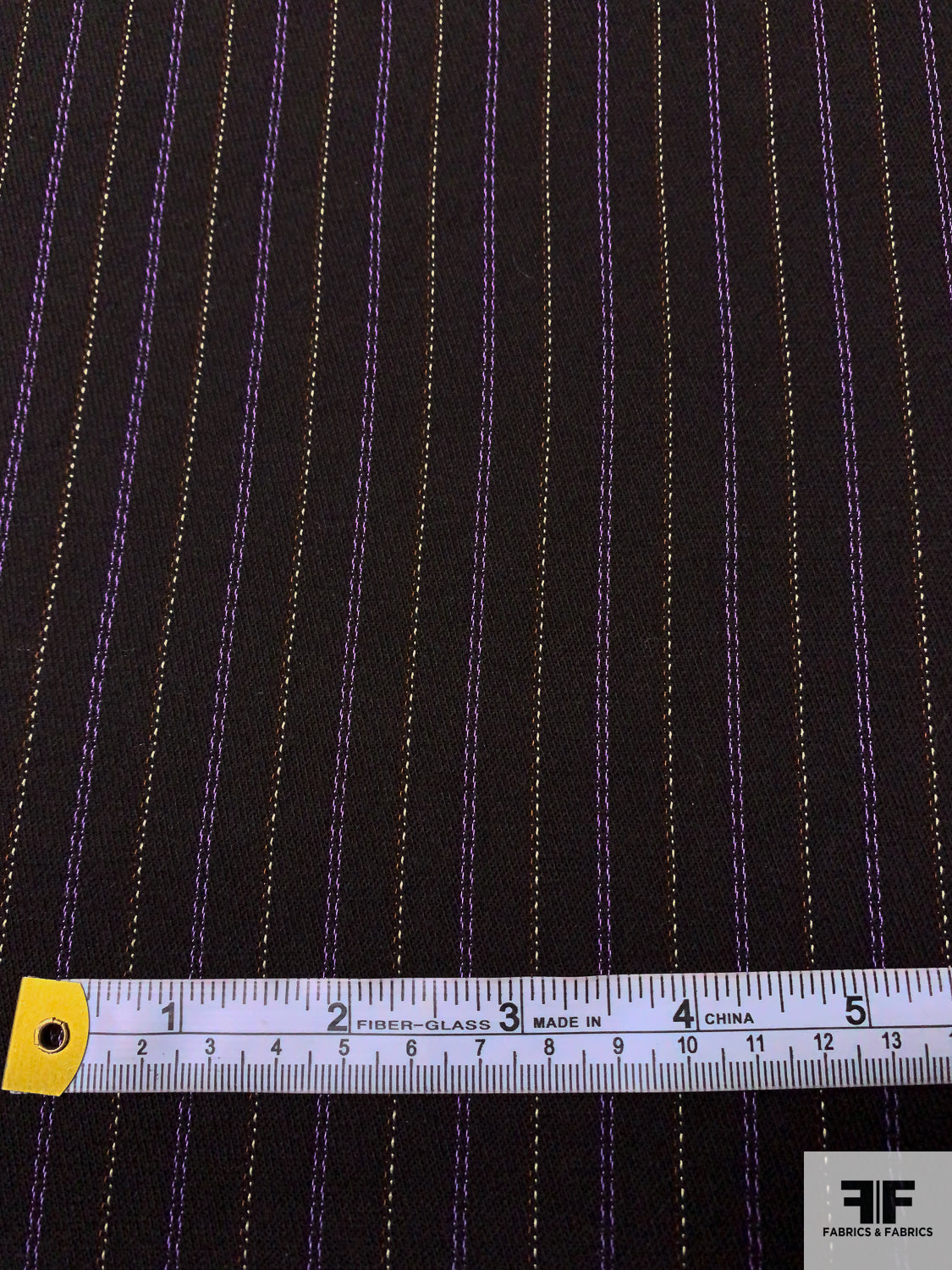 Italian Stitch-Striped Twill Weave Wool Suiting - Black / Purple / Rust / Cream
